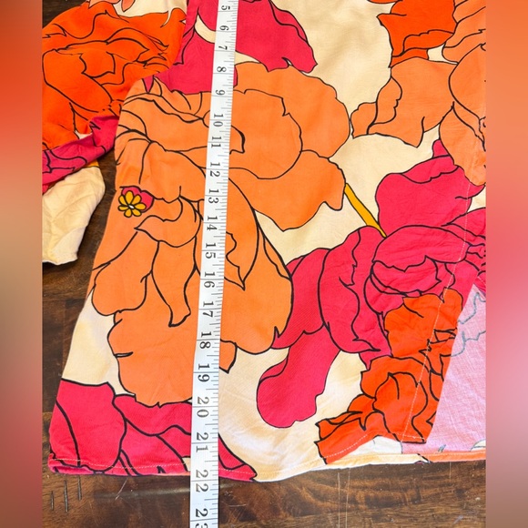 Sisley Italy Women’s Tropical Floral Viscose Orange Pink Split Hem Blouse Sz S - Picture 9 of 10